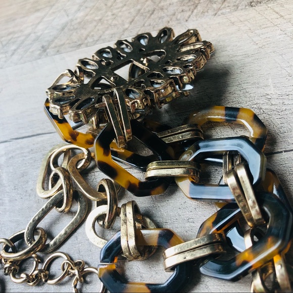 Vintage Tortoiseshell Large Link Necklace w/ faux Diamonds, Preppy Y2K, Wedding - Picture 6 of 8